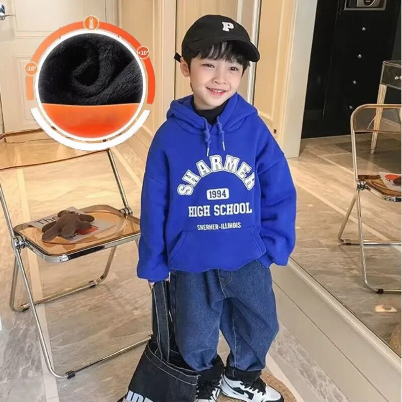 Blue Boysi laste kevadine ja sügisene uus vabaaja mitmekülgne kampsun Baby avara kapuutsiga plüüsi ja paksendatud talverõivastega