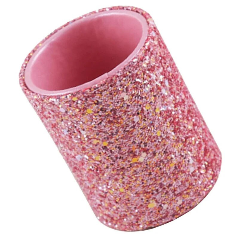 Θήκη για πινέλο μακιγιάζ αποθήκευσης καλλυντικών Μαύρο/ροζ στρογγυλό PU Glitter Pot Eyeliner Lipstick Brushes Organizer Καλάθι