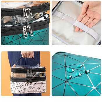 Многофункционална пътна прозрачна чанта за грим Модна диамантена козметична чанта Водоустойчива дамска чанта за съхранение на грим с два ципа