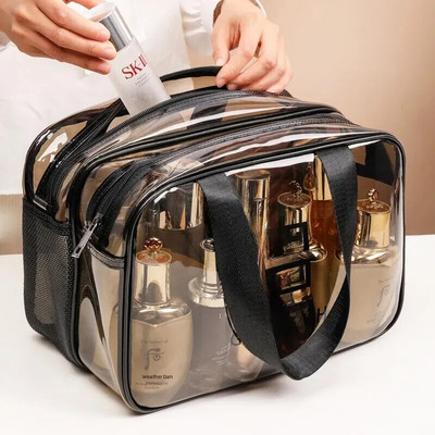 2022 Newest Pvc Double Layer Dry Wet Separation Transparent Waterproof Makeup Bag Swimming Bag Toiletry Fitness Makeup