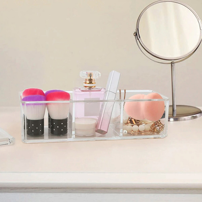 Vatipadjakeste hoidja 3-restiline kosmeetikapatjade hoiukarp kaanega Akrüülist meigipintslihoidja jaotur läbipaistev puuvill