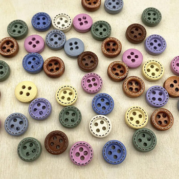 Нови 50 бр. 10 мм мини цветни копчета с 4 дупки Дървени копчета с пунктирана резба Аксесоари за дрехи, сватбена украса, шевни аксесоари