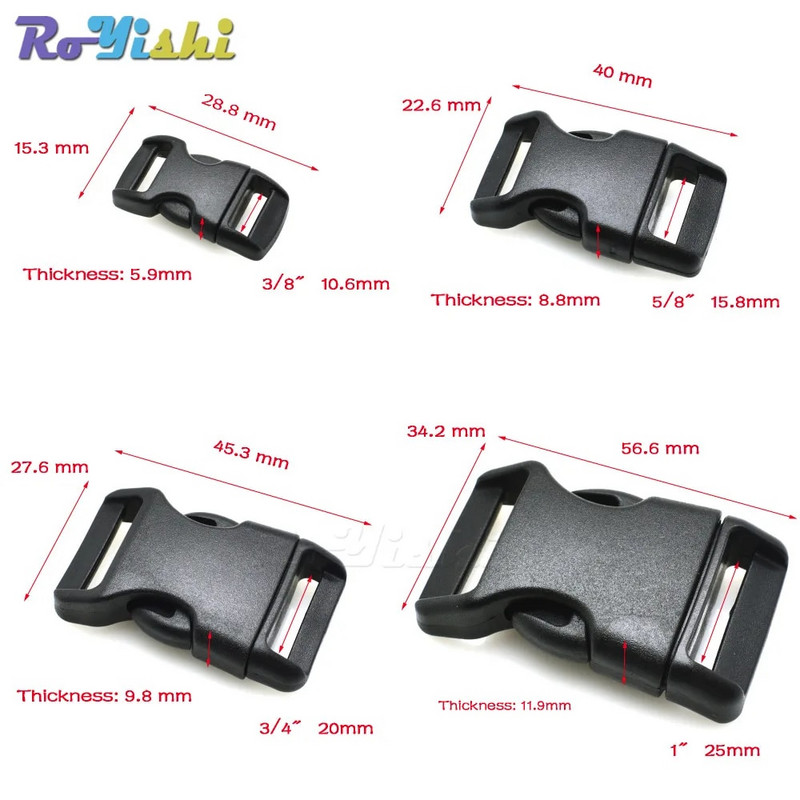 10 tk/pakk Piastic küljekinnitusega pannal kaardus 550 Paracord käevõru koera kaelarihm seljakoti rihm 10 mm 15 mm 20 mm 25 mm