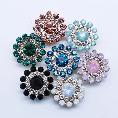 10PCS 14mm Sunflower-Shaped Rhinestone Buttons Crystal Glass Stone Clothes Decoration Sewing Buttons Apparel Accessories