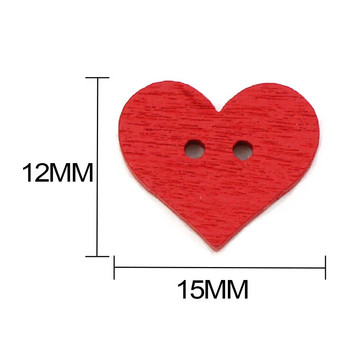 50τμχ 15x12mm Κόκκινο Κουμπί Καρδιάς για Παιδιά 2 Τρυπών Διακοσμητικά Ξύλινα Κουμπιά για Ρούχα Αξεσουάρ ραπτικής Scrapbooking Crafts DIY