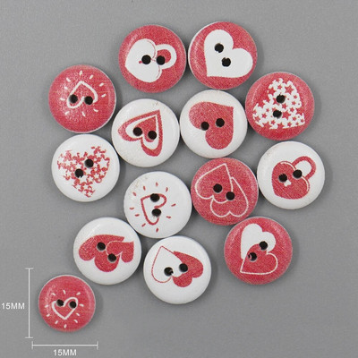 50 tk 15x12mm punane südamenupp lastele 2 auguga dekoratiivsed puidust nööbid riiete jaoks Õmblustarvikud Scrapbooking käsitöö DIY