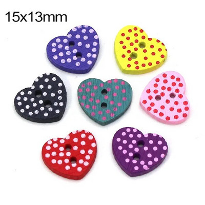 50 tk 15x12mm punane südamenupp lastele 2 auguga dekoratiivsed puidust nööbid riiete jaoks Õmblustarvikud Scrapbooking käsitöö DIY