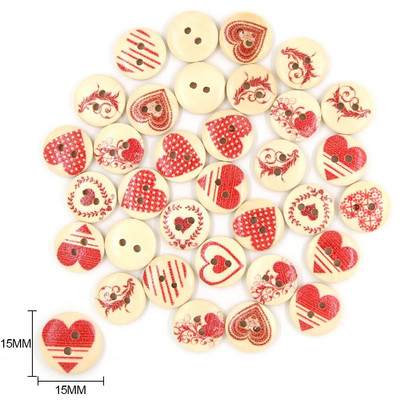 50 tk 15x12mm punane südamenupp lastele 2 auguga dekoratiivsed puidust nööbid riiete jaoks Õmblustarvikud Scrapbooking käsitöö DIY