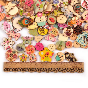 Винтидж дървени копчета със смесена живопис за занаяти Скрапбукинг Шиене на копчета за дрехи Направи си сам Консумативи за детско облекло 15-35 mm M1893