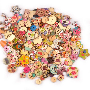 Винтидж дървени копчета със смесена живопис за занаяти Скрапбукинг Шиене на копчета за дрехи Направи си сам Консумативи за детско облекло 15-35 mm M1893