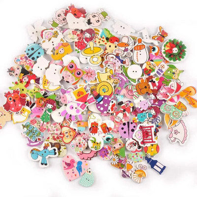 Starinski mješoviti oslikani drveni gumbi za rukotvorine Scrapbooking Šivanje gumba za odjeću DIY pribor za dječju odjeću 15-35 mm M1893