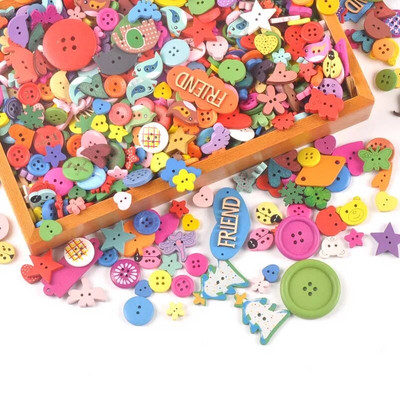 Starinski mješoviti oslikani drveni gumbi za rukotvorine Scrapbooking Šivanje gumba za odjeću DIY pribor za dječju odjeću 15-35 mm M1893