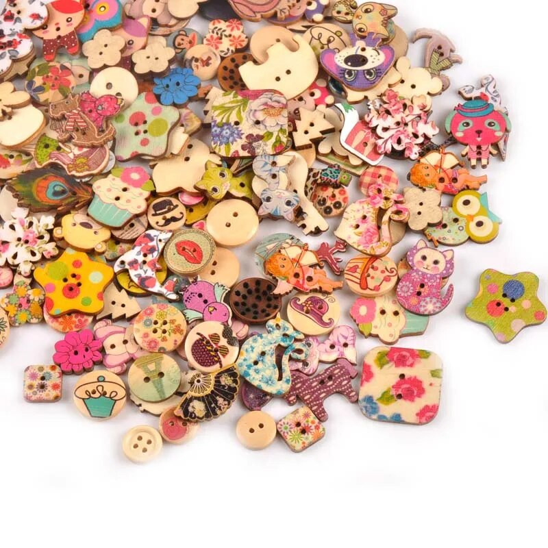 Starinski mješoviti oslikani drveni gumbi za rukotvorine Scrapbooking Šivanje gumba za odjeću DIY pribor za dječju odjeću 15-35 mm M1893