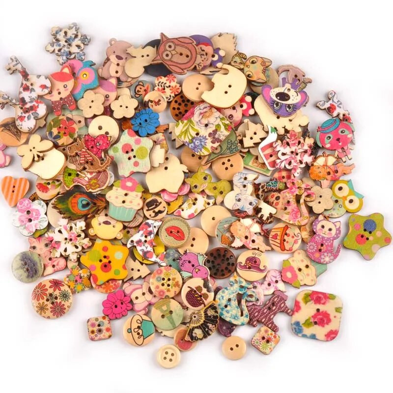 Starinski mješoviti oslikani drveni gumbi za rukotvorine Scrapbooking Šivanje gumba za odjeću DIY pribor za dječju odjeću 15-35 mm M1893