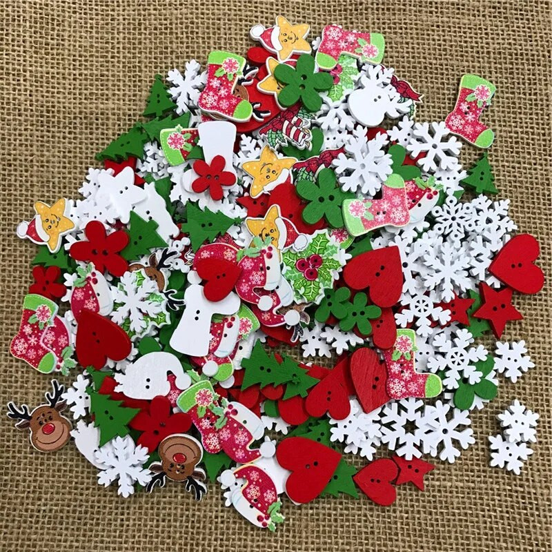 50 TK DIY 2 auguga puidust nööbid puidust jõuludekoratiivne multikas Käsitsi valmistatud scrapbooking käsitöötarvete jaoks Õmblustarvikud