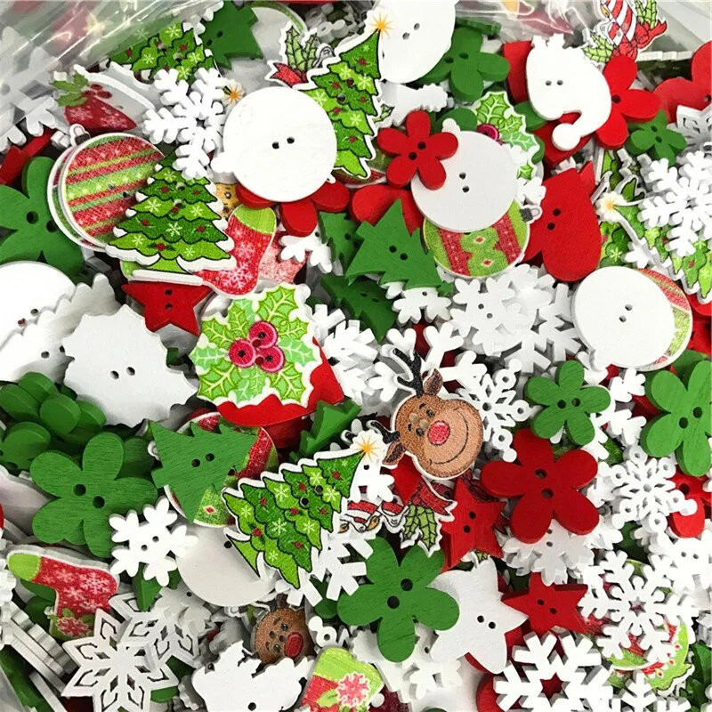 50 TK DIY 2 auguga puidust nööbid puidust jõuludekoratiivne multikas Käsitsi valmistatud scrapbooking käsitöötarvete jaoks Õmblustarvikud