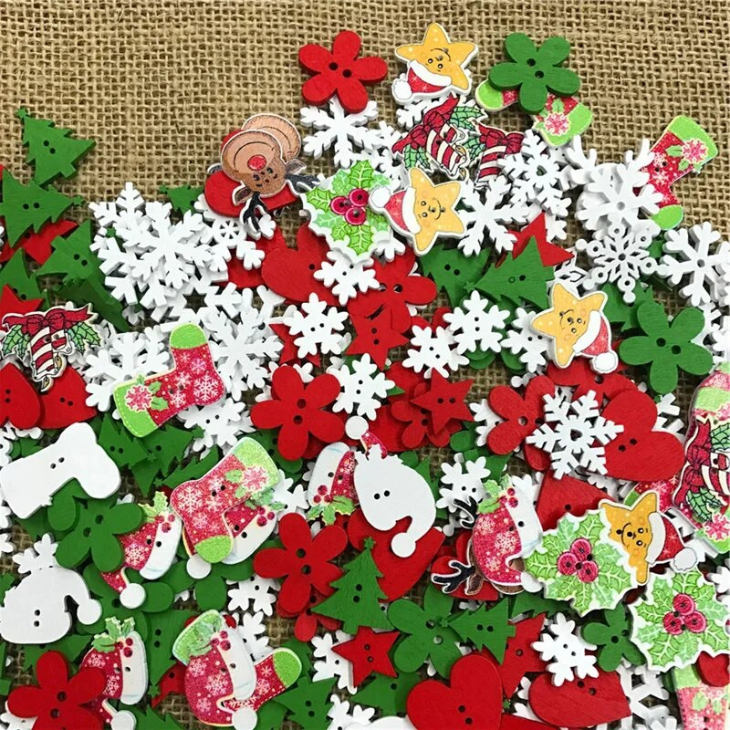 50 TK DIY 2 auguga puidust nööbid puidust jõuludekoratiivne multikas Käsitsi valmistatud scrapbooking käsitöötarvete jaoks Õmblustarvikud