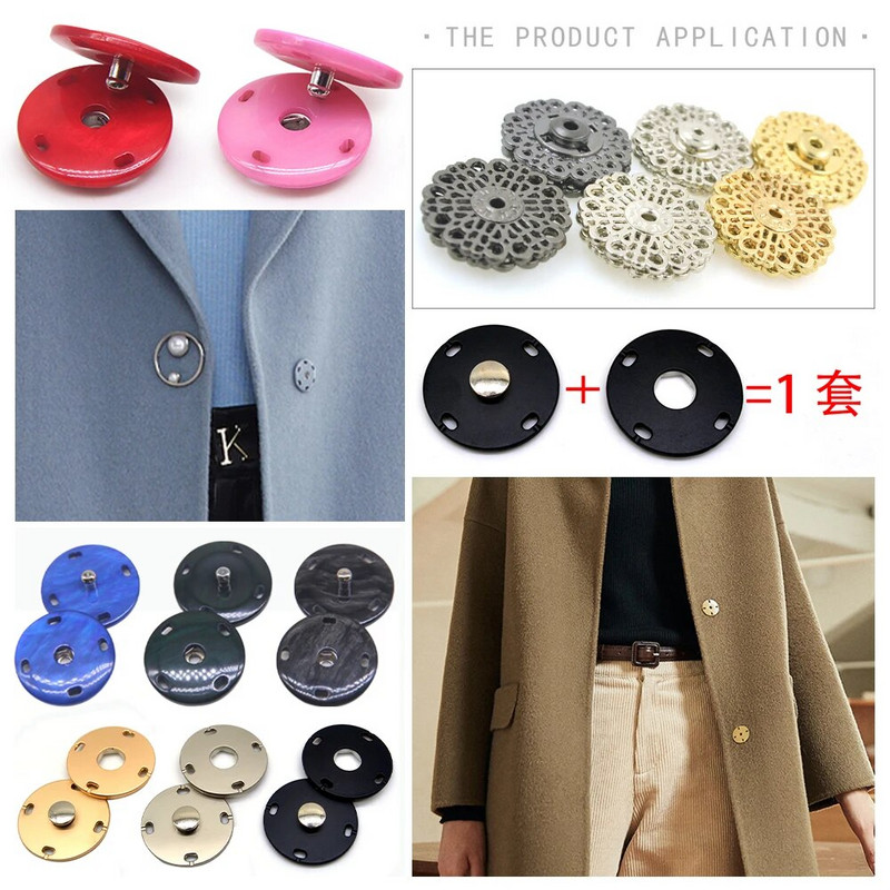 10 komplekti kuldne must hõbe suur ümmargune nähtamatud krõpskinnitused. Vajutusnupp ülikonna jope lukuga naaritsa mantli tarvikud DIY
