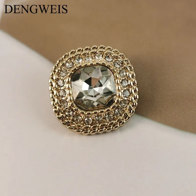 6 tk Brand Decor Luksuslik juveel Kuldne ruutnööbid Materjal Aksessuaar ülerõivaste õmblemiseks Näputöö Riietus Rhinestones nupp