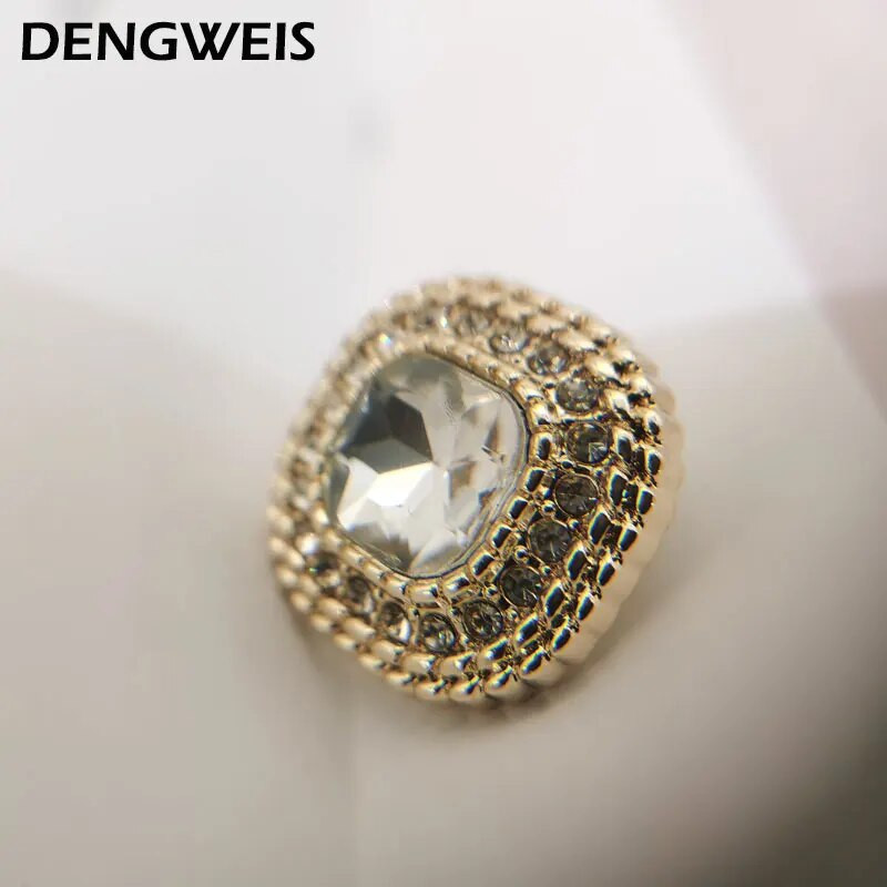 6 tk Brand Decor Luksuslik juveel Kuldne ruutnööbid Materjal Aksessuaar ülerõivaste õmblemiseks Näputöö Riietus Rhinestones nupp