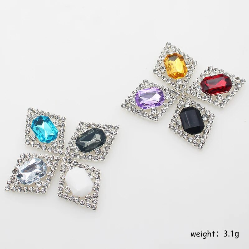 Ολοκαίνουργιο 10 πακέτο 30*23 χιλιοστών ορθογώνια μεταλλικά στρας με επίπεδη κουμπιά για DIY διακοσμητικά αξεσουάρ γάμου