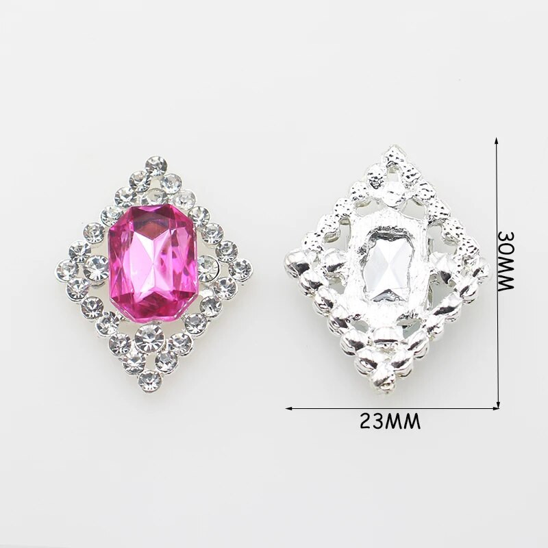 Ολοκαίνουργιο 10 πακέτο 30*23 χιλιοστών ορθογώνια μεταλλικά στρας με επίπεδη κουμπιά για DIY διακοσμητικά αξεσουάρ γάμου