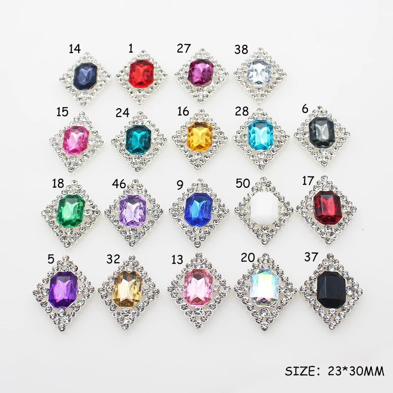 Ολοκαίνουργιο 10 πακέτο 30*23 χιλιοστών ορθογώνια μεταλλικά στρας με επίπεδη κουμπιά για DIY διακοσμητικά αξεσουάρ γάμου