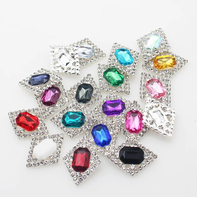 Ολοκαίνουργιο 10 πακέτο 30*23 χιλιοστών ορθογώνια μεταλλικά στρας με επίπεδη κουμπιά για DIY διακοσμητικά αξεσουάρ γάμου