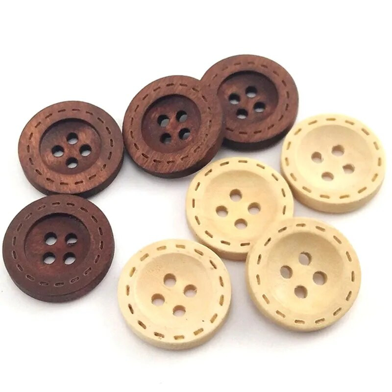 100 tükki 4-augulisi puidust õmblusnööpe 10-18mm Pruunid punktiiriga puidust nööbid külalisteraamatusse käsitsi valmistatud käsitöö kingitused dekoratiivsed nööbid