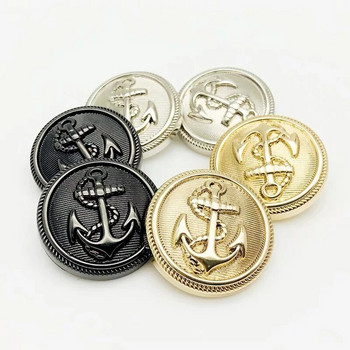 10 бр. 15/20/25 mm Vintage Anchor Design Копчета за шиене на дрехи Черни, сребърни, златни, метални копчета за яке 20 mm, модни копчета за ризи