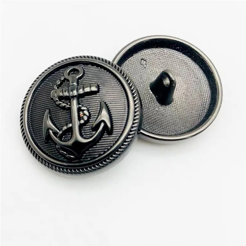 10vnt 15/20/25mm Vintage Anchor Design Drabužių siuvimo sagos juodos sidabrinės auksinės metalinės striukės sagos 20mm madingų marškinių sagos