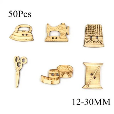 50 vnt Įmantrios medinės sagos siuvimo mašinos formos sagos drabužiams Dekoratyvinės žirklinės sagos rankdarbiams Scrapbooking DIY