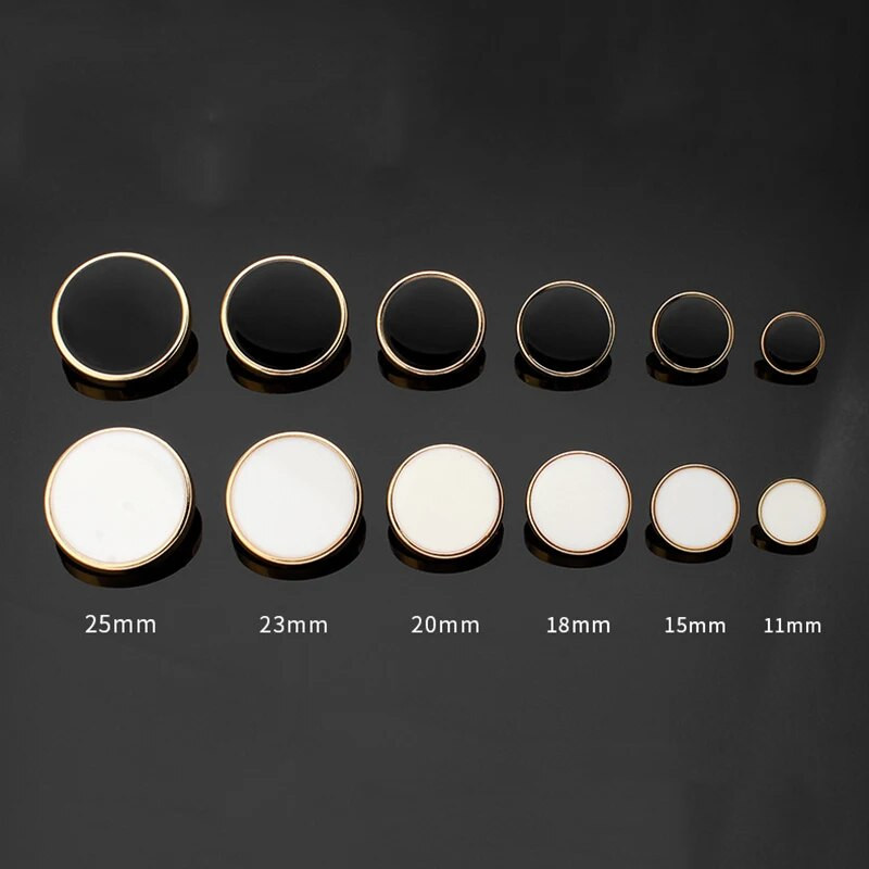 6 vnt. Paprasti drabužiai Auksinės sagos, juodos baltos metalinės sagos, skirtos „pasidaryk pats“ moterims, vyrams, paltų siuvimo medžiaga, 11/15/18/20/13/25 mm