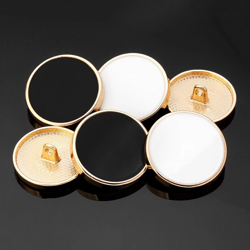 6 vnt. Paprasti drabužiai Auksinės sagos, juodos baltos metalinės sagos, skirtos „pasidaryk pats“ moterims, vyrams, paltų siuvimo medžiaga, 11/15/18/20/13/25 mm