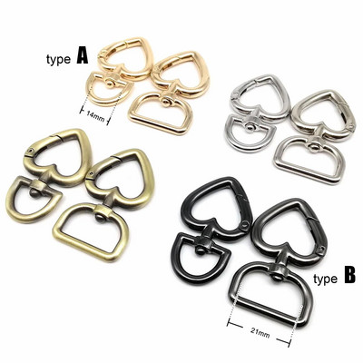 5pcs Spring Open O Peach Heart Shape Ring Leather Bag Handbag Belt Strap Buckle Connect Key Findings Snap Trigger Hook Carabiner