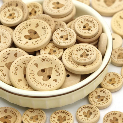 50 tk Käsitsi valmistatud südamest puidust nööbid naturaalset värvi käsitsi valmistatud dekoratiivne nööp rõivaste õmblemiseks Scrapbooking kingitused 15 mm 20 mm 25 mm