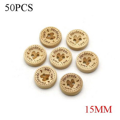 50 vnt. rankų darbo širdelės medžio sagos Natūralios spalvos rankų darbo dekoratyvinis mygtukas rūbams Siuvimo iškarpų dovanos 15 mm 20 mm 25 mm