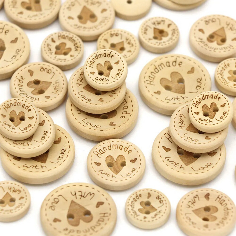 50 vnt. rankų darbo širdelės medžio sagos Natūralios spalvos rankų darbo dekoratyvinis mygtukas rūbams Siuvimo iškarpų dovanos 15 mm 20 mm 25 mm