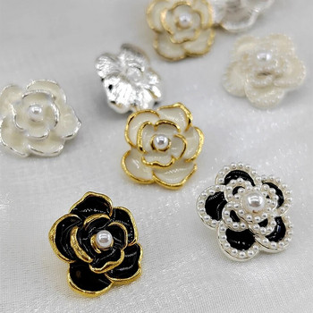 Κουμπιά Camellia 18/23 mm για πλέξιμο Πολυτελές ντεκόρ μόδας μαργαριτάρι με χάντρες μαύρο λευκό μεταλλικό κουμπιά ράψιμο αξεσουάρ ραπτικής DIY