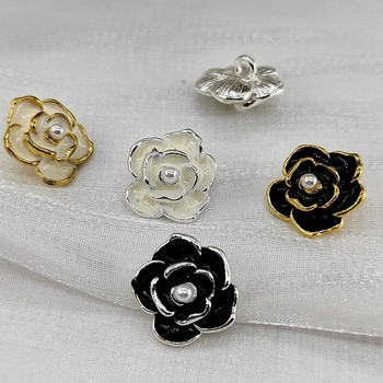 Κουμπιά Camellia 18/23 mm για πλέξιμο Πολυτελές ντεκόρ μόδας μαργαριτάρι με χάντρες μαύρο λευκό μεταλλικό κουμπιά ράψιμο αξεσουάρ ραπτικής DIY