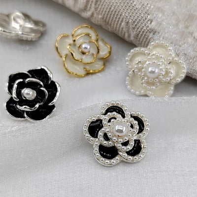 Nasturi Camelia 18/23mm pentru tricotat Luxury Declor Fashion Perla Cu margele Negru Alb Buton cu tijă de metal Accesorii de cusut DIY