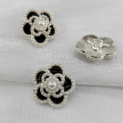18/23 mm Camellia gumbi za pletenje Luksuzni Declor modni crno-bijeli metalni gumbi s bisernim perlama Pribor za šivanje DIY