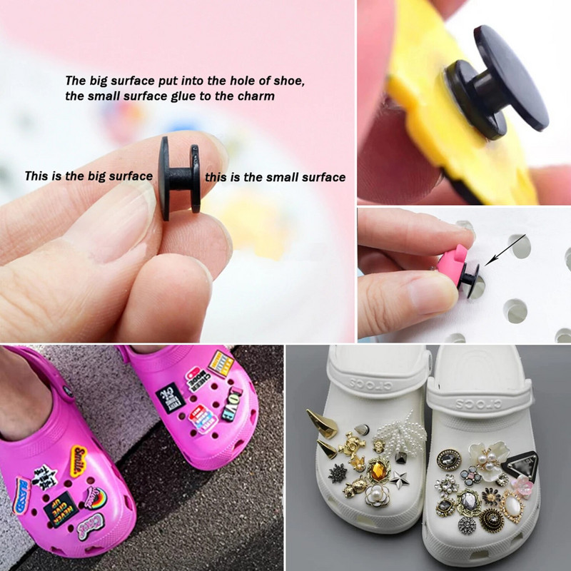 50-100 tk/partii Musta pandlaga plastiknööbid lamedate kingade ja käepaela amulettide jaoks.