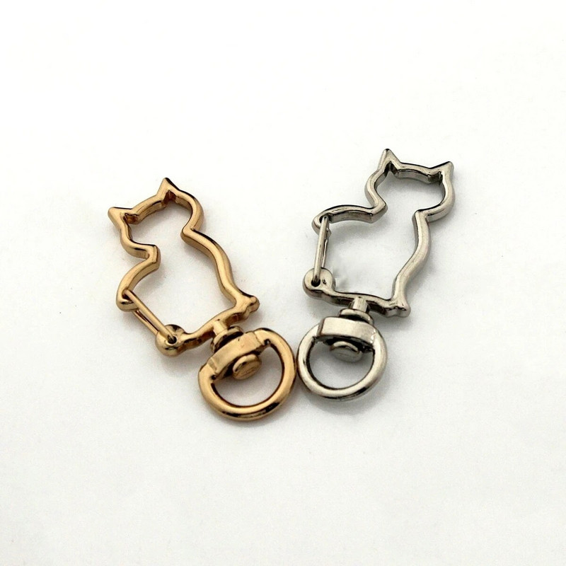 1 vnt Metalinis katės formos kabliukas Naujo stiliaus spaustukai spyruokliniai vartai, odiniai amatai, mažytis naminių gyvūnėlių pavadėlis krepšio dirželis, dirželis, raktų pakabukas, kabliukai „pasidaryk pats“