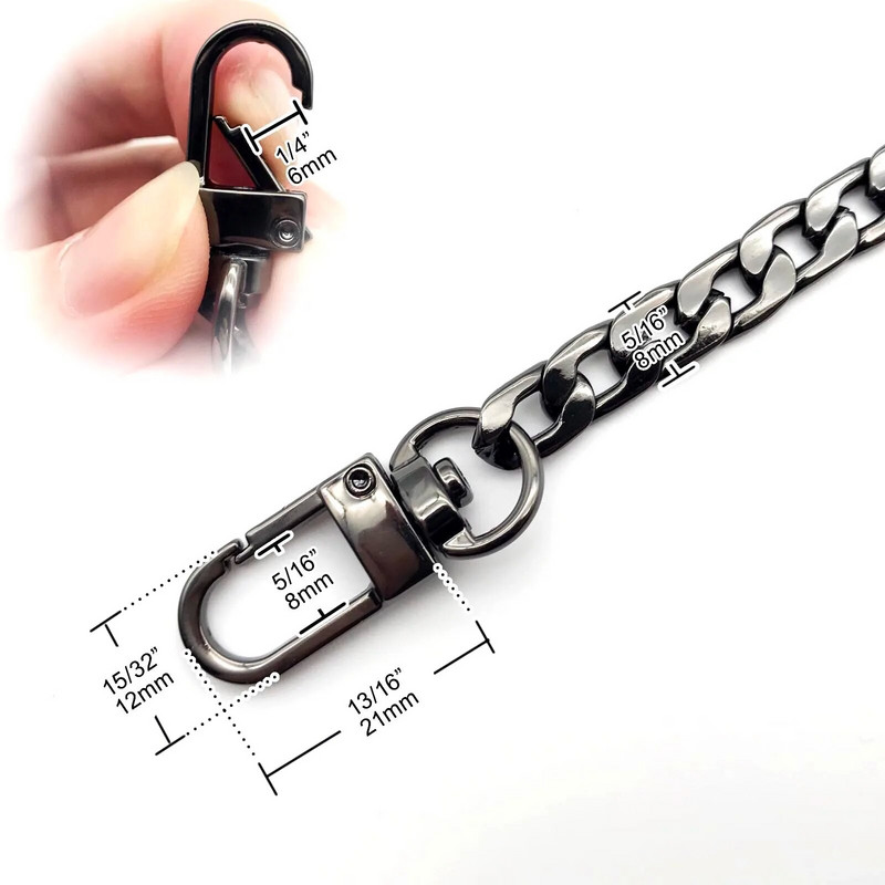 „Pasidaryk pats“ 120 cm metalinės rankinės piniginės grandinės odinio krepšio dirželio rankenos pečių krepšio keitimo remontas su 2 užsegimais, 4 spalvų užsegimu