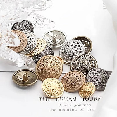 10Pcs Metal Buttons Retro Hollow Buttons Golden Carved Buttons For Suit Coat Shirt European Style Clothes Diy Sewing Accessories