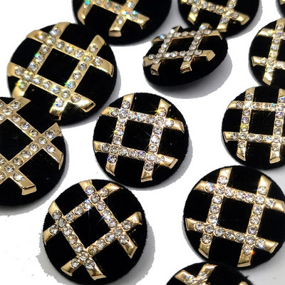 Black Fabric Covered Butttons For Clothing Luxury Gold Metal Rhinestone Button Maker Crafts Suppliers Sewing Accessories DIY