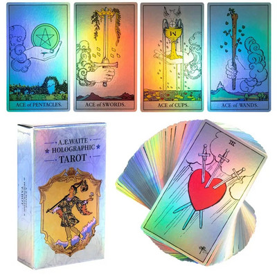 Waite Holografski tarot Dugine karte Špil Flash kartica Proricanje sudbine Proricanje Oracle Obiteljska igra za slobodno vrijeme s PDF vodičem