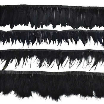 Λευκό μαύρο φτερό φασιανού 1 μέτρων σε ταινία Κορδέλα γαλοπούλας Στρουθοκάμηλος για ρούχα Διακοσμητικά φτερά χήνας Διακοσμητικά ραφής