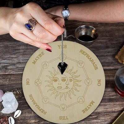 Astrology Game Playing Plate Carved Divination Pendulum Board with Stars Moon Metaphysical Healing Meditation Board